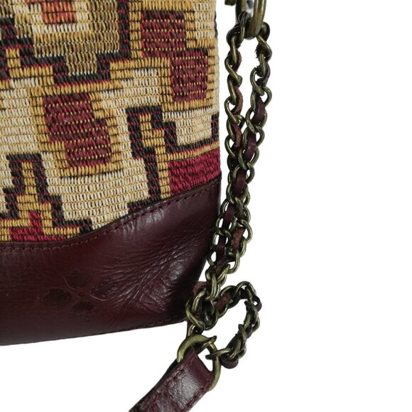 Patricia Nash Brown Leather Tapestry Purse Handbag Shoulder Zipper Pockets Chain - Picture 4 of 11